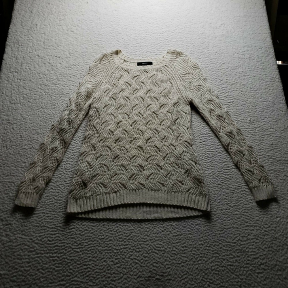 Forever 21 Sweater Womens Small White Crew Neck Long Sleeve Cable Knit Pullover
